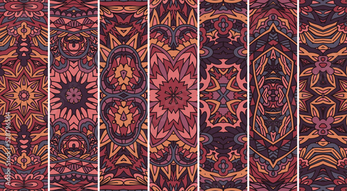 Ethnic ornamental Mandala pattern set with pastel color print design. Geometric pattern tiles psychedelic print.