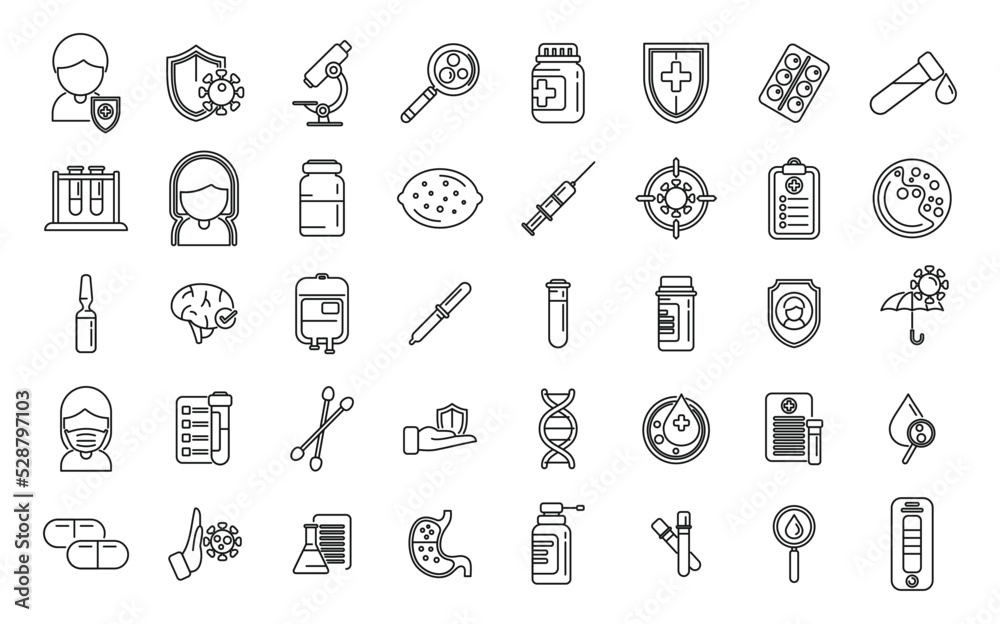 Immune system icons set outline vector. Human weak. Medical booster