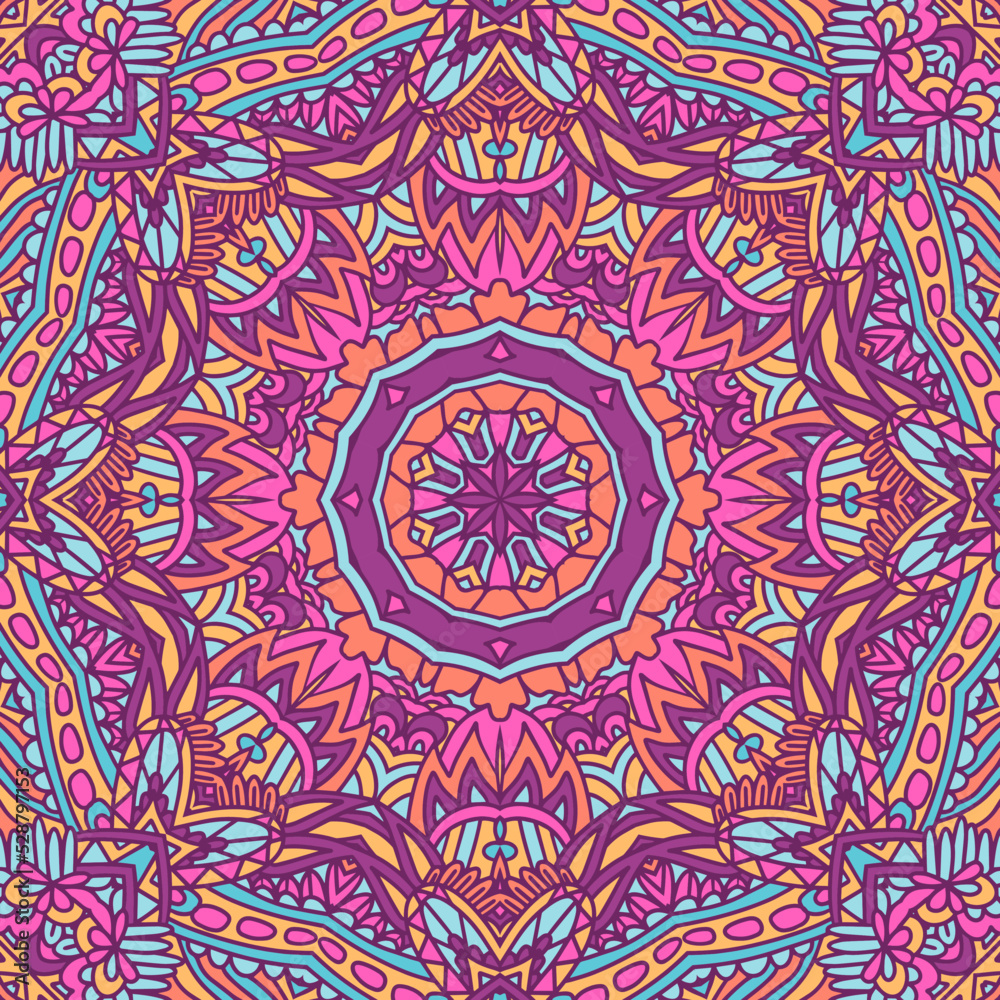 Festive Colorful Tribal ethnic seamless vector pattern ornamental psychedelic mandala art