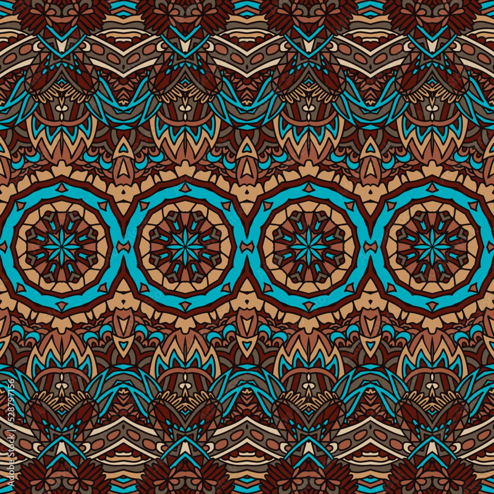 Indian Textile fabric ikat design folk art. Vector Ethnic Abstract Seamless Festive boho pattern background ornamental print