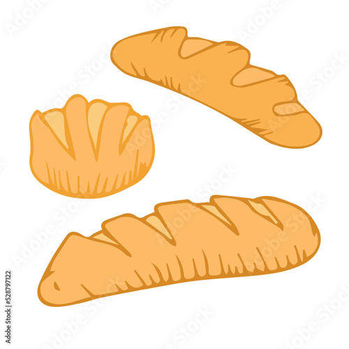 bread outline pattern. Drawing rye, whole grain and wheat bread, pretzel, muffin, pita bread, ciabatta, croissant, bagel, toast bread, French baguette for bakery menu decoration. Vector illustration.