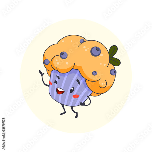 Cute cartoon character blueberry muffin with a funny smile