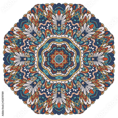 Ethnic Vector medallion folk art style design print in pastel colors. Arabesque medallion vector