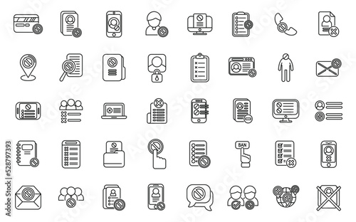 Blacklist icons set outline vector. Person account. Avatar delete