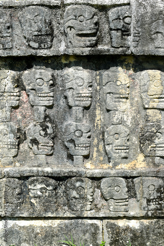 Close-up view of the walls in the Mayan ruins at Chichén Itzá, Mexico