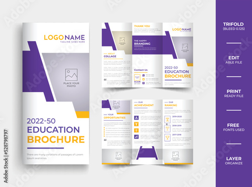 School admission trifold brochure design, multipurpose education trifold brochure template layout