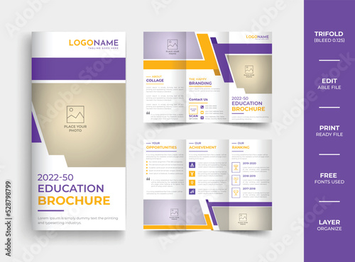 Creative education multipurpose school admission trifold brochure template design