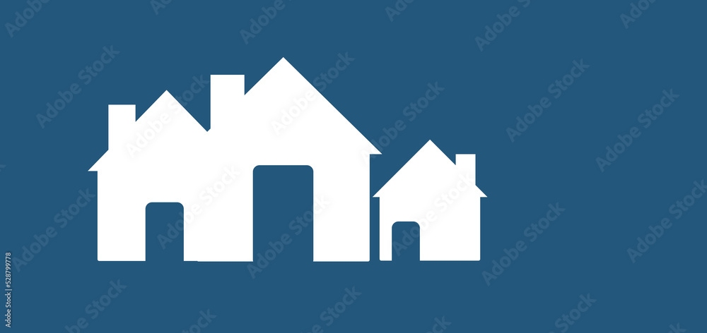 Minimal white Home and  architectural cubes on dark blue  background with copy space.Real estate concept.