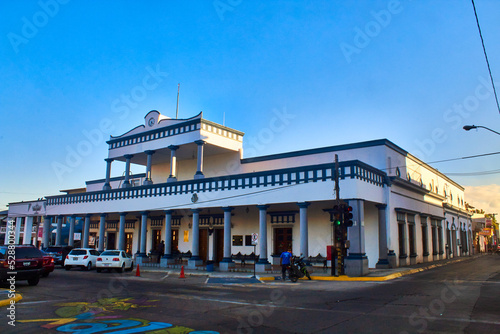 government building with blue sky and white building in xalisco nayarit 