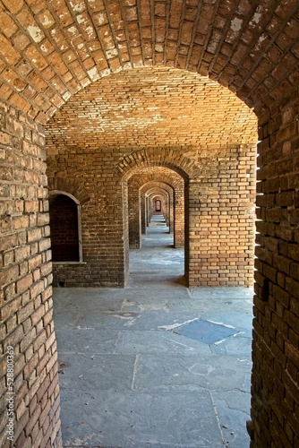 Brick barrel vault ceiling archway of casemates in Fort Jefferson