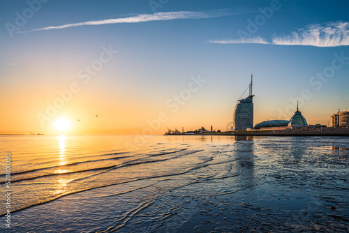 Sunset at the coast in Bremerhaven, Germany photo