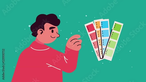 man with pallette colors character animation