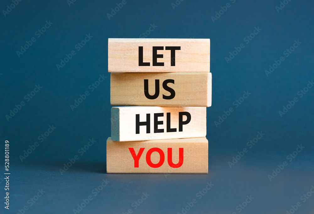 Support and let us help you symbol. Concept words Let us help you on wooden blocks on a beautiful grey table grey background. Business, support and let us help you concept. Support and let us help you symbol. Concept words Let us help you on wooden blocks on a beautiful grey table grey background. Business, support and let us help you concept.