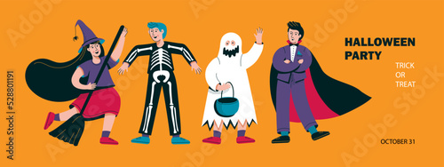 Print op canvas Children in different halloween costume