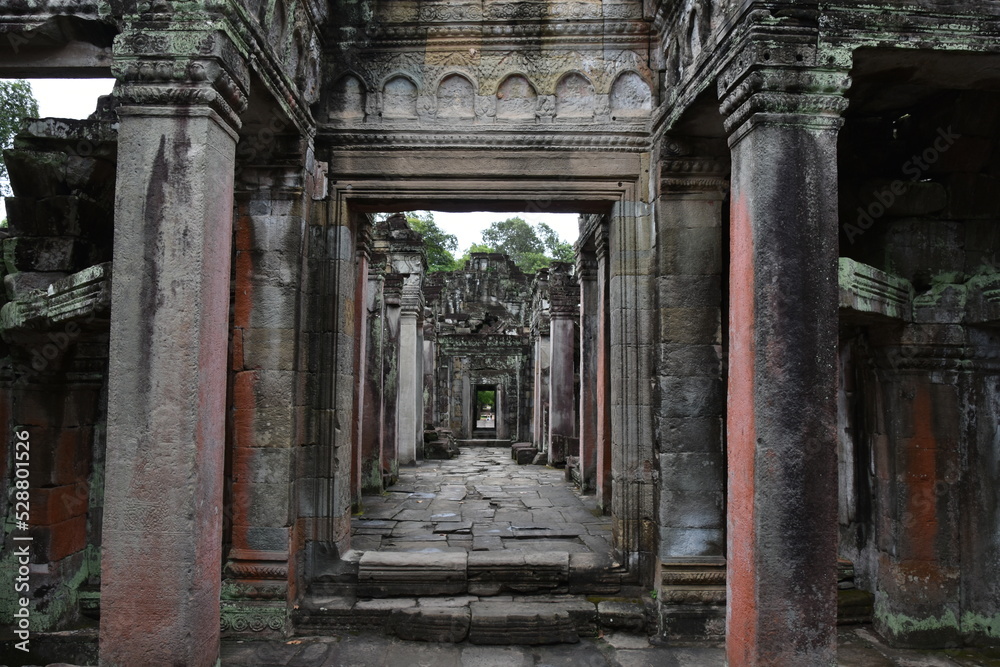 Long Walkway with Columns in Foreground in Preah Khan Temple, Siem Reap, Cambodia Long Walkway with Columns in Foreground in Preah Khan Temple, Siem Reap, Cambodia