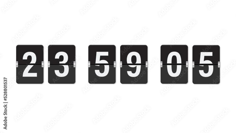 Clock countdown display. Black and white flip watch counter flip display isolated on alpha channel. Time Animation countdown. Clock countdown display. Black and white flip watch counter flip display isolated on alpha channel. Time Animation countdown.