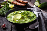Tarator, summer cold cucumber soup in bowl