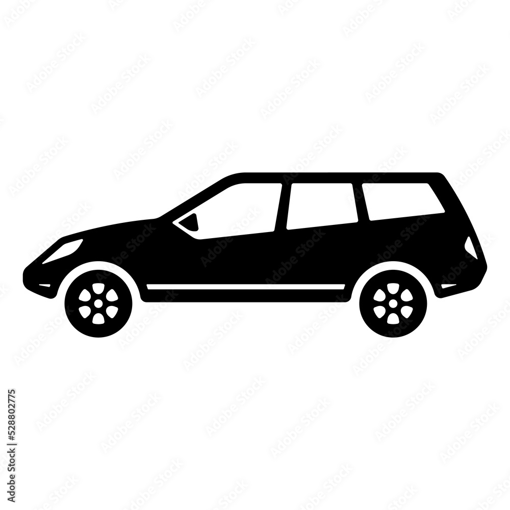 Car icon. SUV, crossover. Black silhouette. Side view. Vector simple flat graphic illustration. Isolated object on a white background. Isolate.