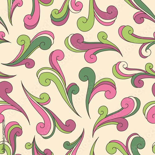 Retro Psychedelic Swirls Vector Seamless Pattern. Nostalgic Vintage Print. Groovy Textile Design. Flower Power Hippie Background