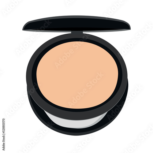 Press powder compact with bright base colour and shiny black round package 
