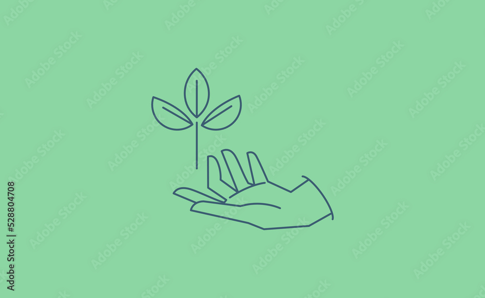 Sustainable ecologic environment concept. Hand holding plant. Linear vector illustration. Sustainable ecologic environment concept. Hand holding plant. Linear vector illustration.