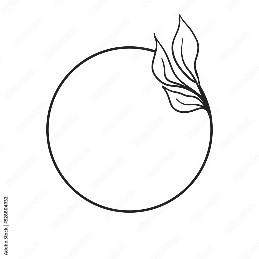 Circle frame with leaves. Doodle minimal style. Nature and organic decoration. Circle frame with leaves. Doodle minimal style. Nature and organic decoration.