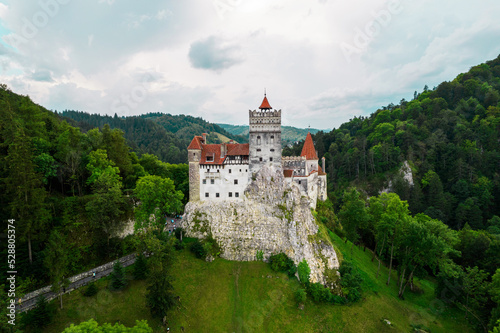 Obraz na płótnie Aerial drone view of The Bran Castle in Romania w salonie