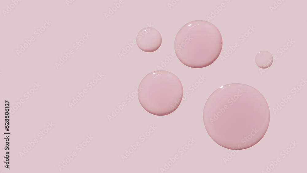 Round drops of gel serum on a pink background