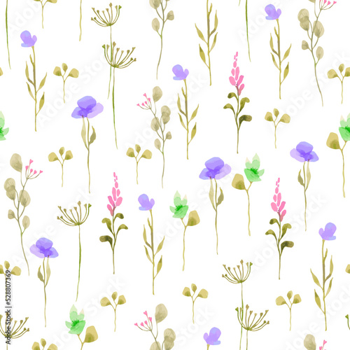 Watercolor romantic seamless pattern on white background.
