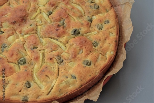 Homemade pie with olive. Fresh food