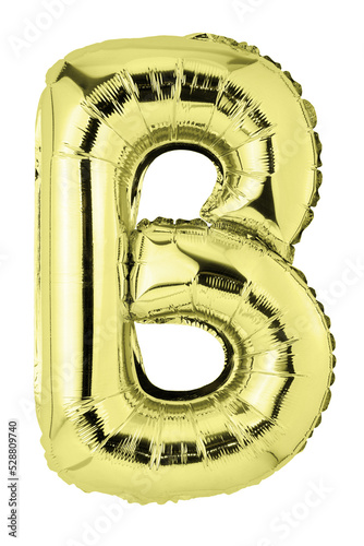Letter B in gold mylar balloon isolated on transparent