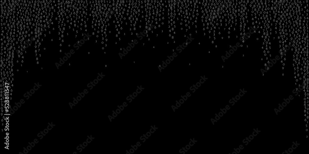 Falling numbers, big data concept. Binary white flying digits