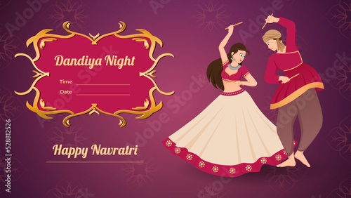 Couple dandiya night banner vector, Happy Navratri.