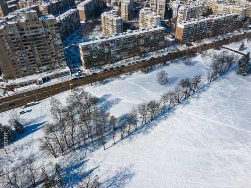 Aerial Winter view of South Park in city of Sofia, Bulgaria