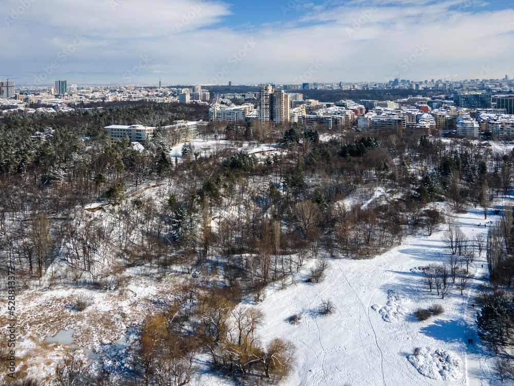 Aerial Winter view of South Park in city of Sofia, Bulgaria Aerial Winter view of South Park in city of Sofia, Bulgaria