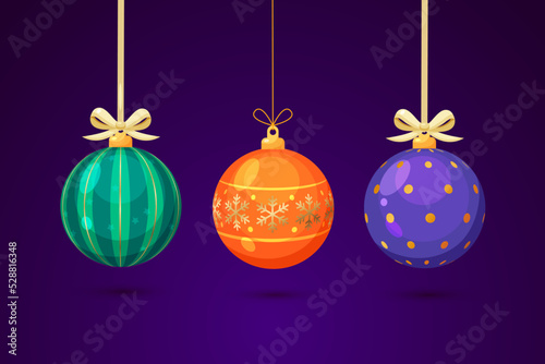 Vector Christmas balls isolated on dark background. Christmas holidays decoration concept