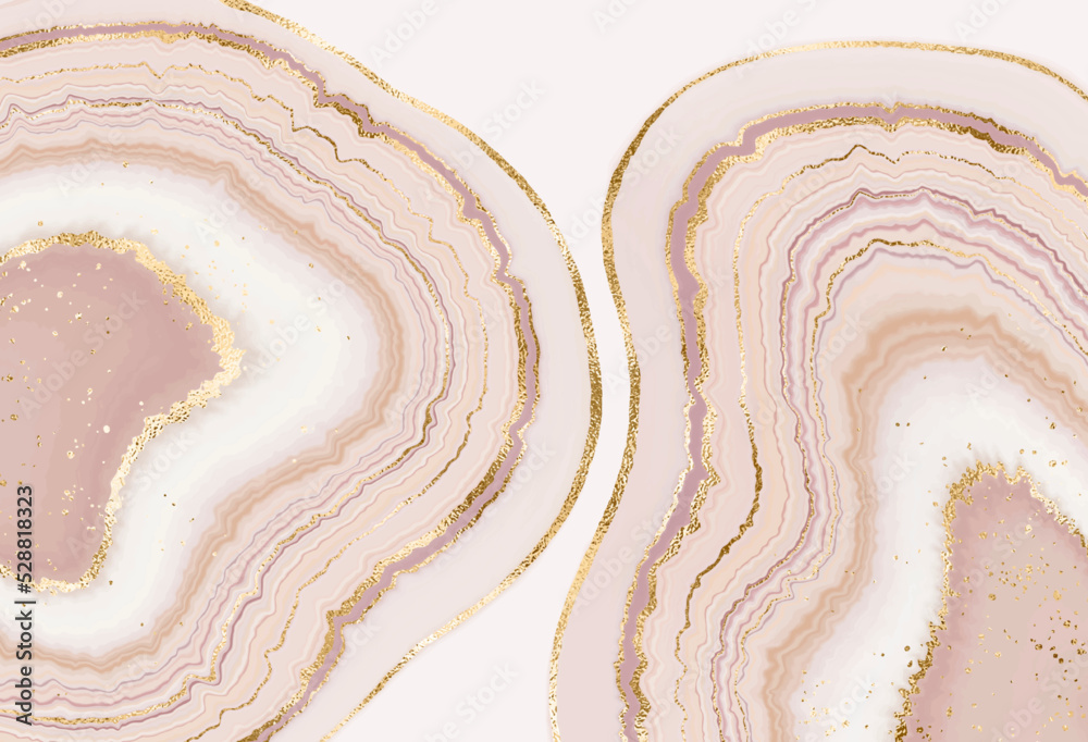 Agate slice wallpaper print with geode mineral texture and gold veins. - obrazy, fototapety, plakaty 