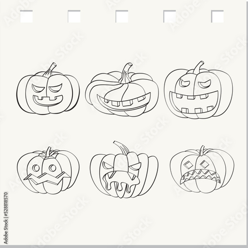 Set of Halloween scary pumpkins. Flat style vector spooky creepy pumpkins ,vector Illustration