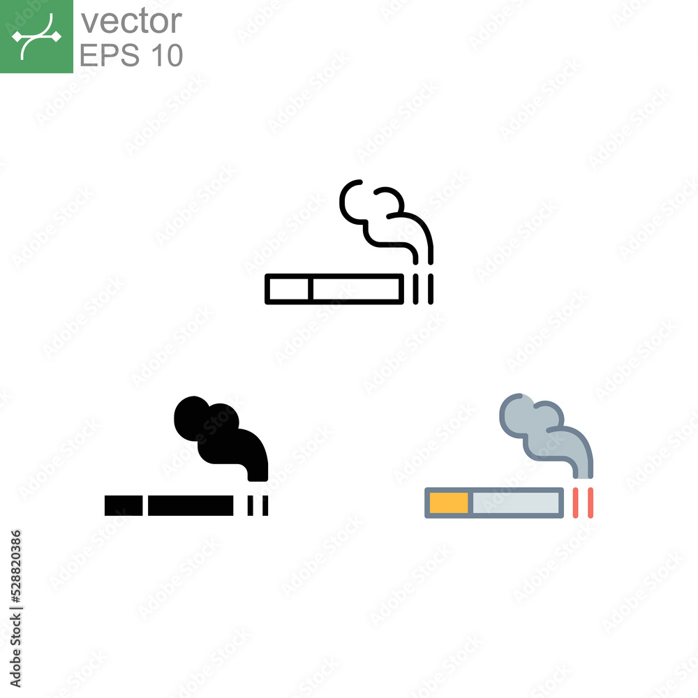 smoking icon in different style, filled, solid, line outline style. Cigarette for smoke area ban logo. tobacco and cigar is allowed zone warning. Vector illustration design on white background. EPS 10 smoking icon in different style, filled, solid, line outline style. Cigarette for smoke area ban logo. tobacco and cigar is allowed zone warning. Vector illustration design on white background. EPS 10