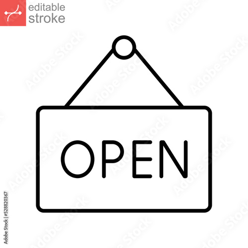 welcome open store icon. Open the door tag for market notice. store opening advertising. Hanging information onboard,  line style Editable stroke Vector illustration design on white background EPS 10 