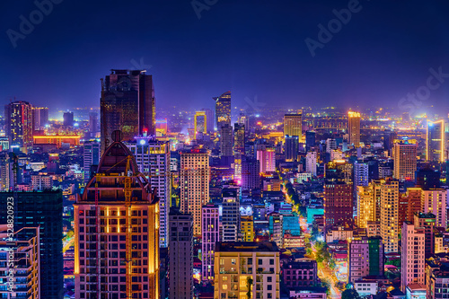 skyline at night in phnom penh city capitall of cambodia