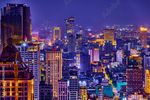 skyline at night in phnom penh city capitall of cambodia
