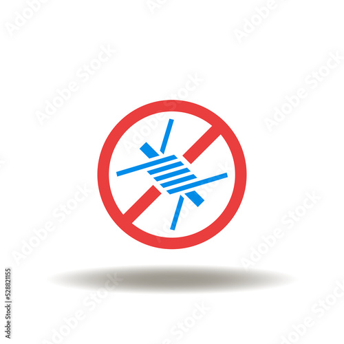 Vector illustration of stop sign with barbed wire. Icon of freedom, liberty. Symbol of no prison.