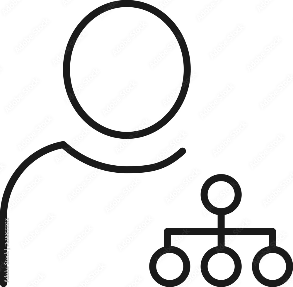 Hobbies, profession and business concept. Minimalistic signs for web sites, adverts, apps, stores. Editable stroke. Vector line icon of algorithm or mind map by faceless person Hobbies, profession and business concept. Minimalistic signs for web sites, adverts, apps, stores. Editable stroke. Vector line icon of algorithm or mind map by faceless person
