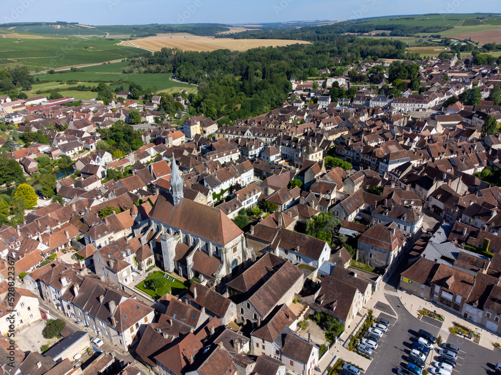 North of Burgundy wine making region, view on Chablis village with famous white dry wine made from Chardonnay grape, wine tour in France
