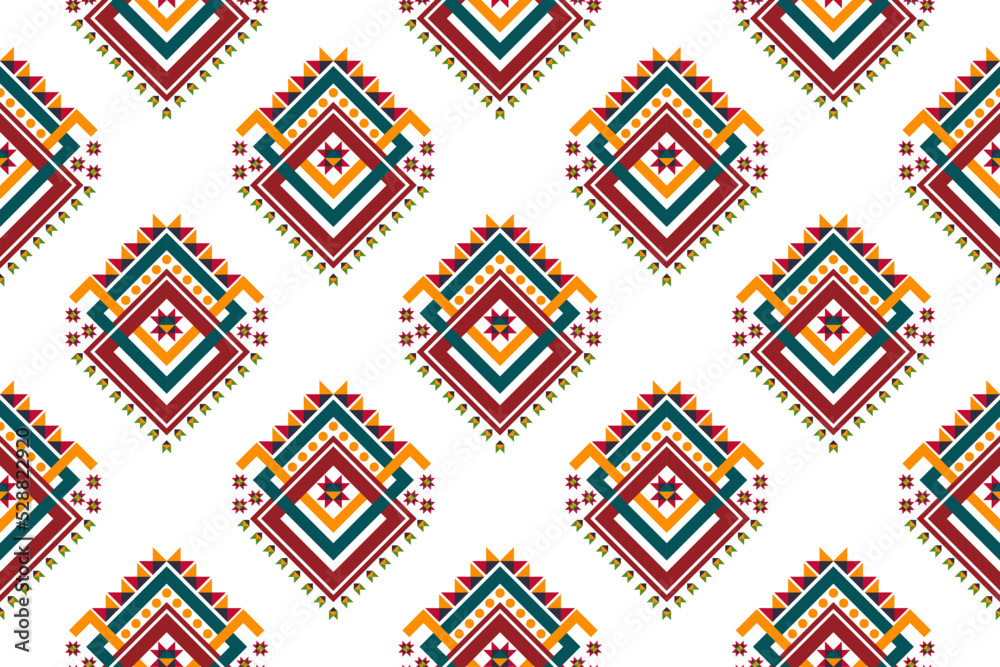 Geometric ethnic seamless pattern design. Aztec fabric carpet boho mandalas textile decor wallpaper. Tribal native motif flower traditional embroidery vector illustrated background 