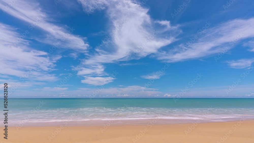 Timelapse nature landscape of Beach sea and clouds moving in the blue sky in good weather day.Sunlight reflected on the sea surface.Clouds traveling over the wide space of clear blue sky background Timelapse nature landscape of Beach sea and clouds moving in the blue sky in good weather day.Sunlight reflected on the sea surface.Clouds traveling over the wide space of clear blue sky background