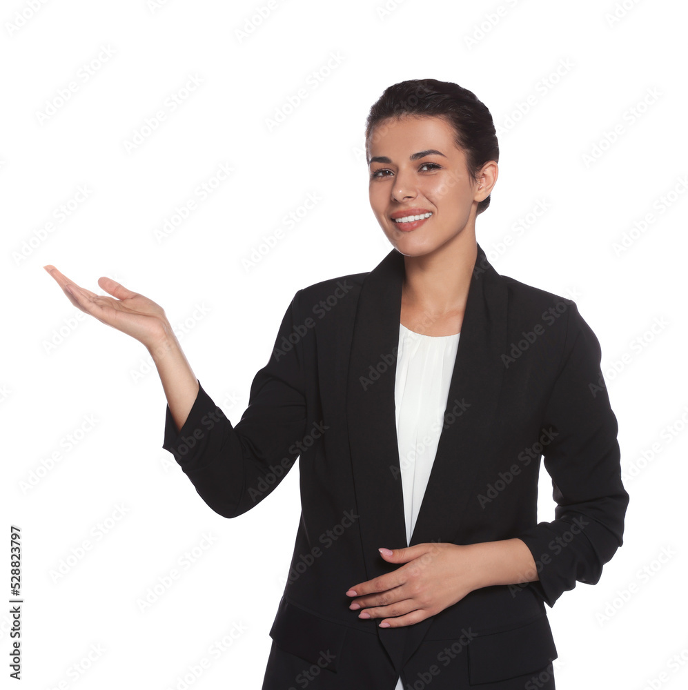Portrait of hostess in uniform on white background Portrait of hostess in uniform on white background