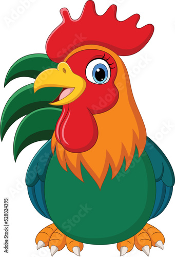 Cartoon funny rooster on white background