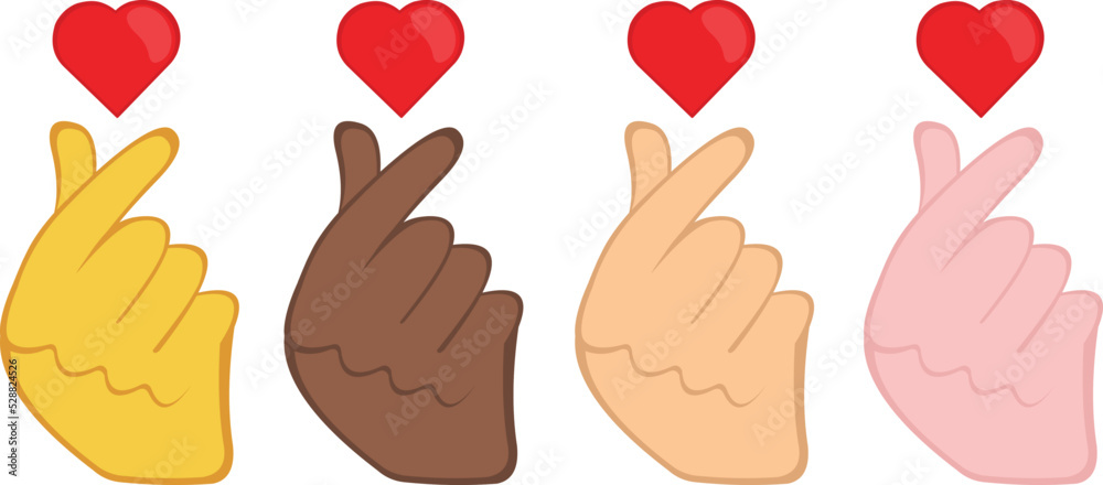 Vector illustration of a cartoon hands crossing fingers with a heart. Classic korean gesture or from other asian cultures in meaning of love